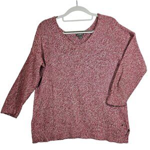 Eddie Bauer Sweater Womens M red white cotton tight knit business casual preppy